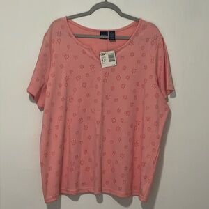 Pink top with short sleeve, keyhole, collar, size 2X, length 27 inches